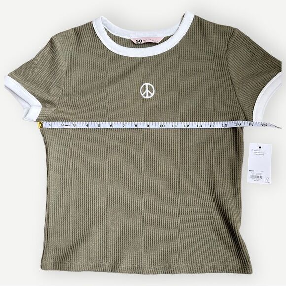 SO Girls Short Sleeve Waffle Knit Peace Sign Ringer Tee. Youth Large. NEW. - Picture 3 of 8